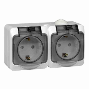 Розетка 2-м ОП белая 16 А, с з/к, с прозр. крышкой, з/ш, IP44 Schneider Electric Этюд