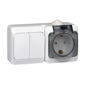 Блок комбинир. ОП белый 2 кл. выкл.+евророз. с з/к з/ш IP44 Schneider Electric Этюд