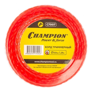 Леска (корд) для триммера (3 мм, 25 м, витой квадрат) CHAMPION C7007