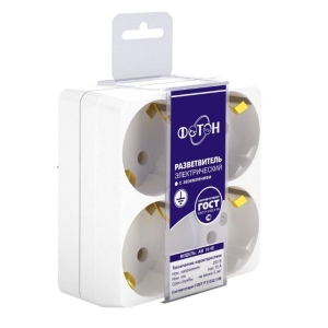 Разветвитель электрический (четверник) ФОТОН АМ 16-4Е, с з/к 16А белый