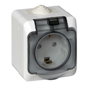 Розетка 1-м ОП белая 16 А, с з/к, с прозр. крышкой, з/ш, IP44 Schneider Electric Этюд