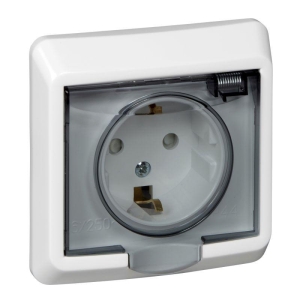 Розетка 1-м СУ белая 16 А, с з/к, с прозр. крышкой, з/ш, IP44 Schneider Electric Этюд