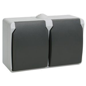 Розетка 2-м ОП серая 16 А, с з/к, с крышкой, з/ш, IP54 IEK Форс РСб22-3-ФСр