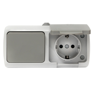 Блок комбинированный ОП серый 1 кл. выкл.+розетка с з/к IP54 EKF Мурманск