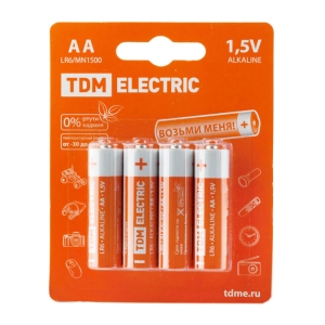 Элемент питания LR03 ААА Alkaline 1.5 В BP-4 (4 шт) TDM ЕLECTRIC